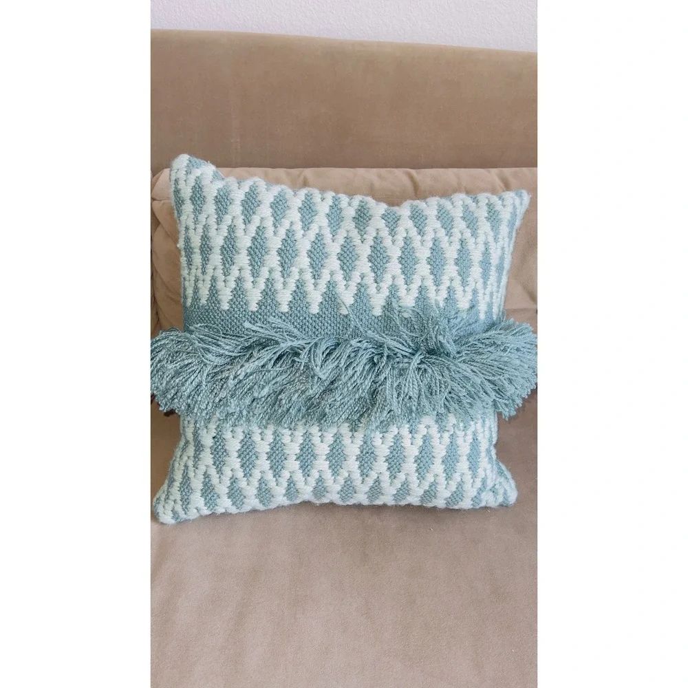 Opalhouse Jungalow Decorative Pillow Set 18x18 Blue Geometric Fringe Tassel Boho